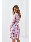 Floral dress with a tied neckline, lavender 21990 - Online store - Boutique